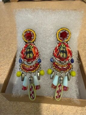 Ayala Bar Artist Handcrafted Multicolor Boho Drop Post Earrings EC